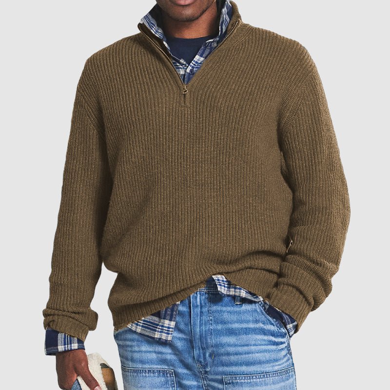 Męska Bluza z Dzianiny | Prążkowany Okrągły Dekolt i Długi Rękaw - Arkadya Outlet - Sweaters