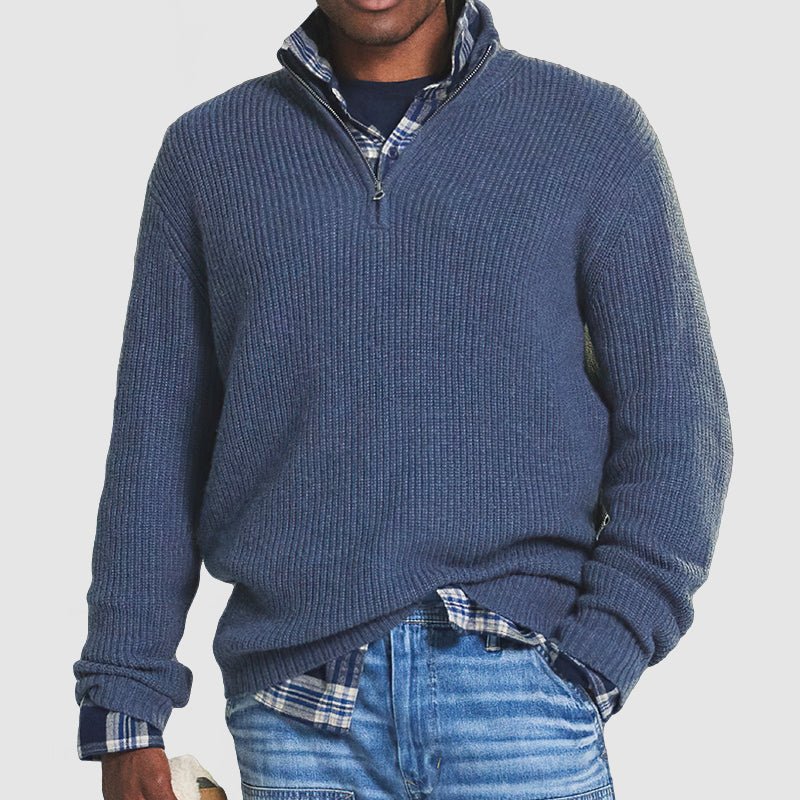 Męska Bluza z Dzianiny | Prążkowany Okrągły Dekolt i Długi Rękaw - Arkadya Outlet - Sweaters