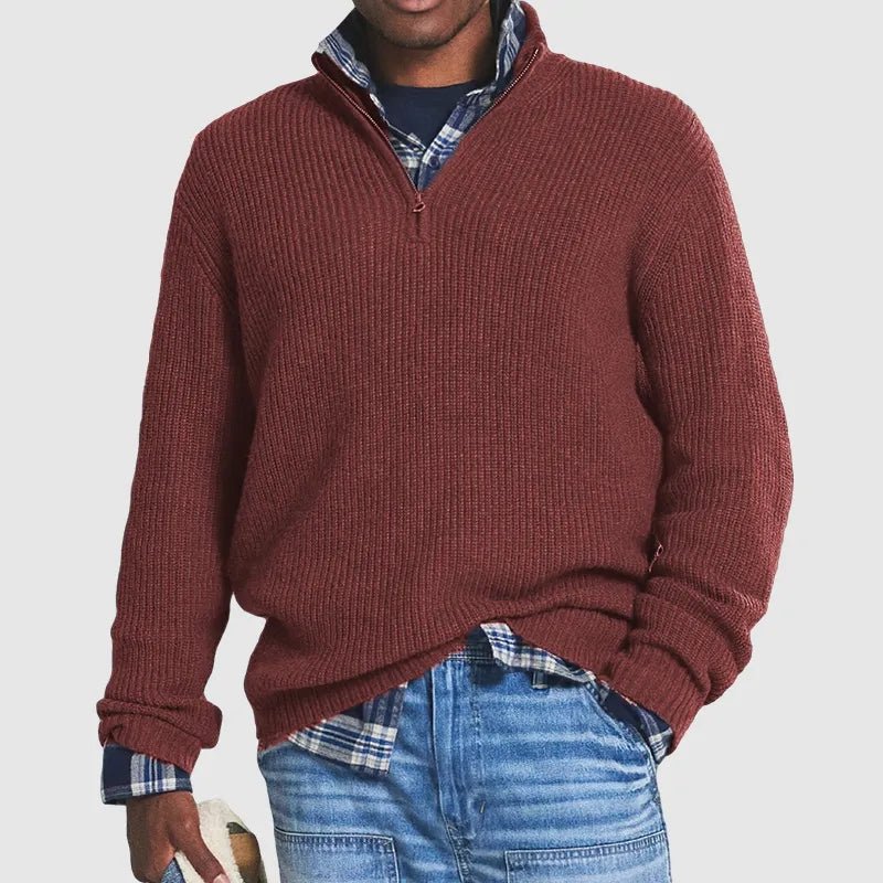 Męska Bluza z Dzianiny | Prążkowany Okrągły Dekolt i Długi Rękaw - Arkadya Outlet - Sweaters