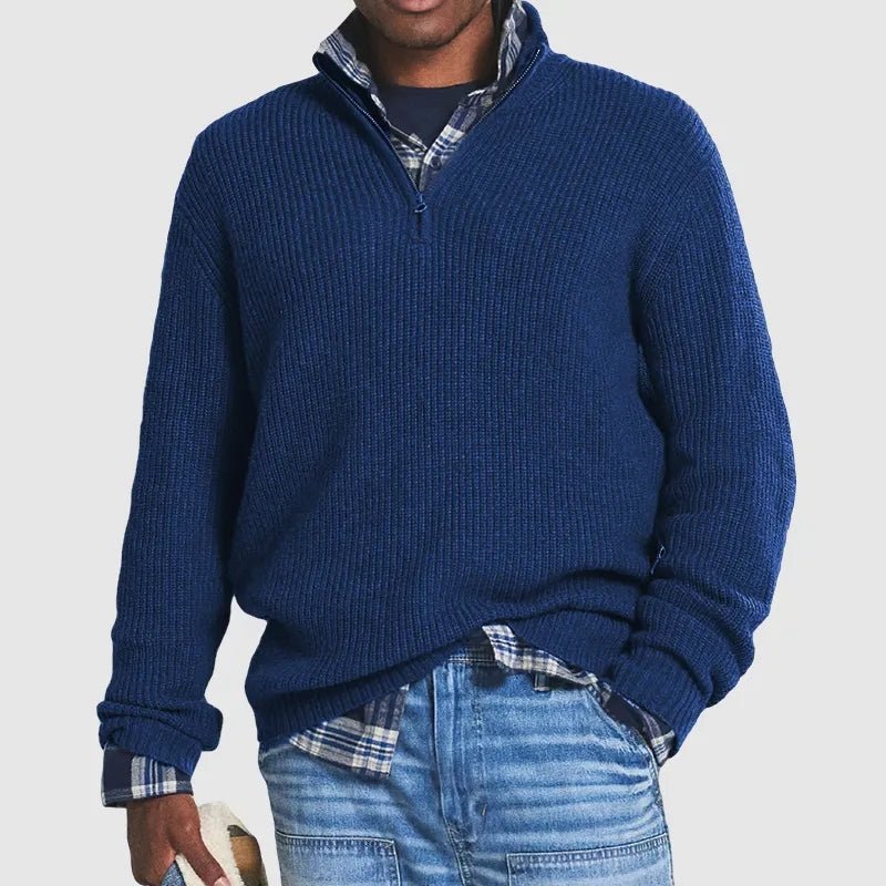 Męska Bluza z Dzianiny | Prążkowany Okrągły Dekolt i Długi Rękaw - Arkadya Outlet - Sweaters