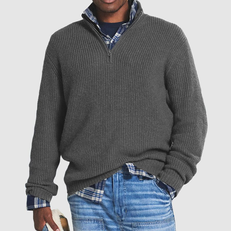 Męska Bluza z Dzianiny | Prążkowany Okrągły Dekolt i Długi Rękaw - Arkadya Outlet - Sweaters