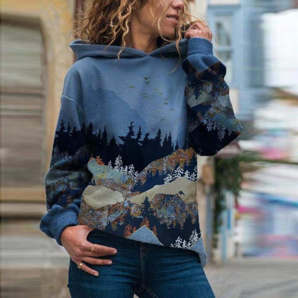 Męska Bluza z Kapturem | Nadruk Górski i Luźny Krój - Arkadya Outlet - Sweaters