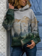 Męska Bluza z Kapturem | Nadruk Górski i Luźny Krój - Arkadya Outlet - Sweaters