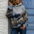 Męska Bluza z Kapturem | Nadruk Górski i Luźny Krój - Arkadya Outlet - Sweaters