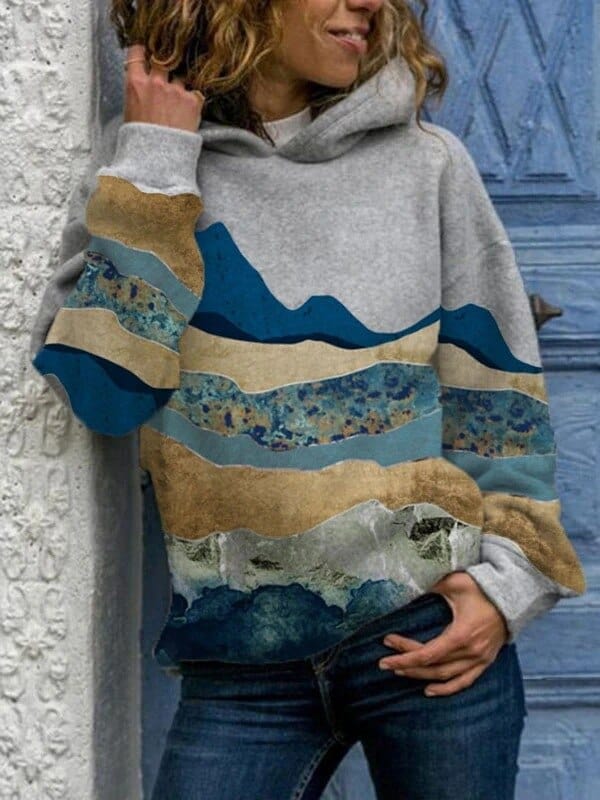 Męska Bluza z Kapturem | Nadruk Górski i Luźny Krój - Arkadya Outlet - Sweaters