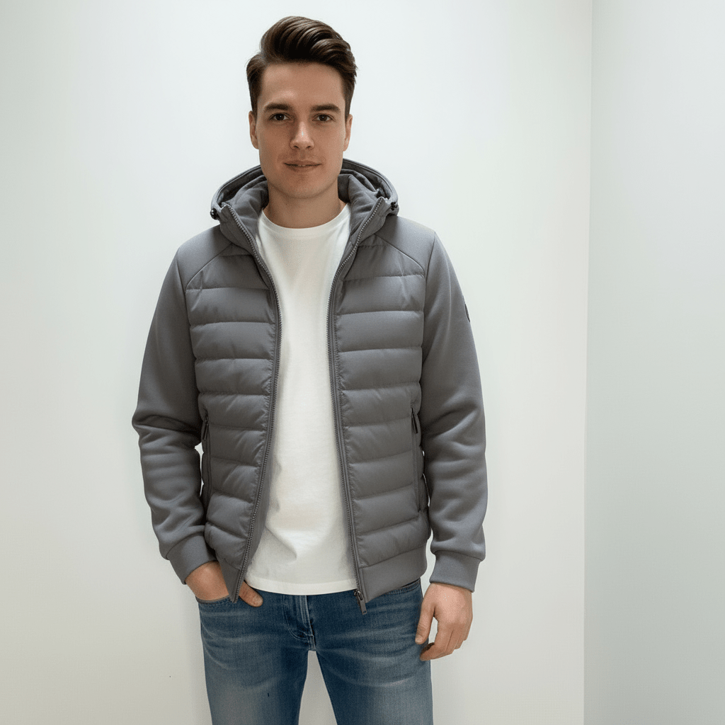 Męska Bluza z Kapturem | Pikowany Krój Dopasowany do Sylwetki - Arkadya Outlet - Sweaters
