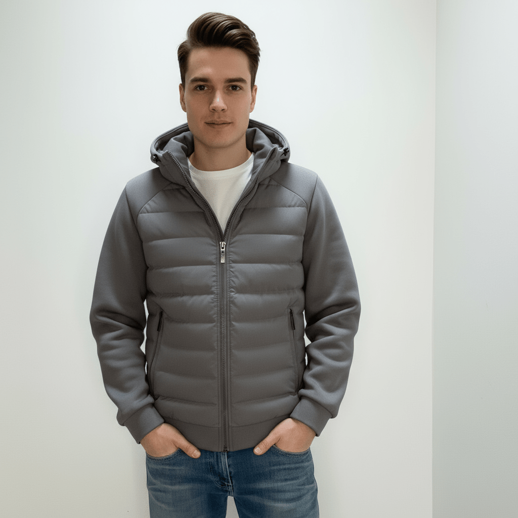 Męska Bluza z Kapturem | Pikowany Krój Dopasowany do Sylwetki - Arkadya Outlet - Sweaters
