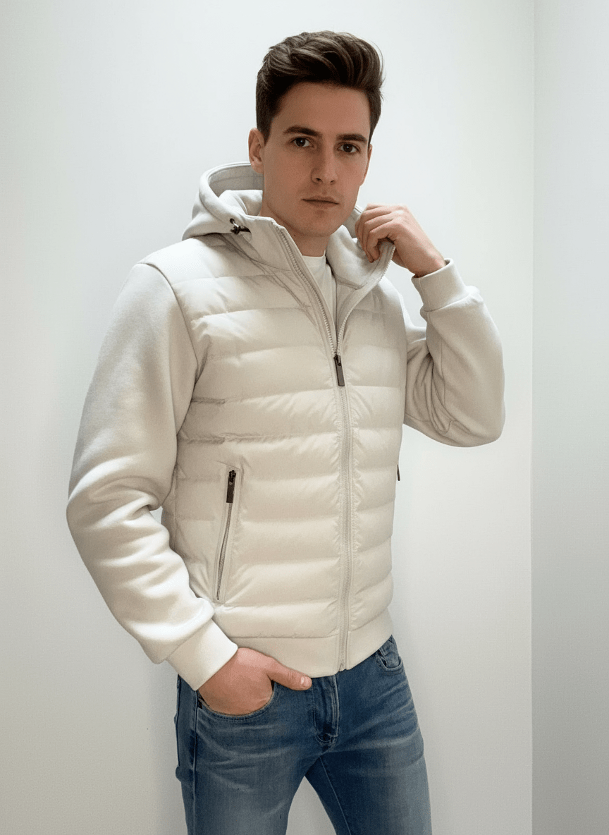 Męska Bluza z Kapturem | Pikowany Krój Dopasowany do Sylwetki - Arkadya Outlet - Sweaters