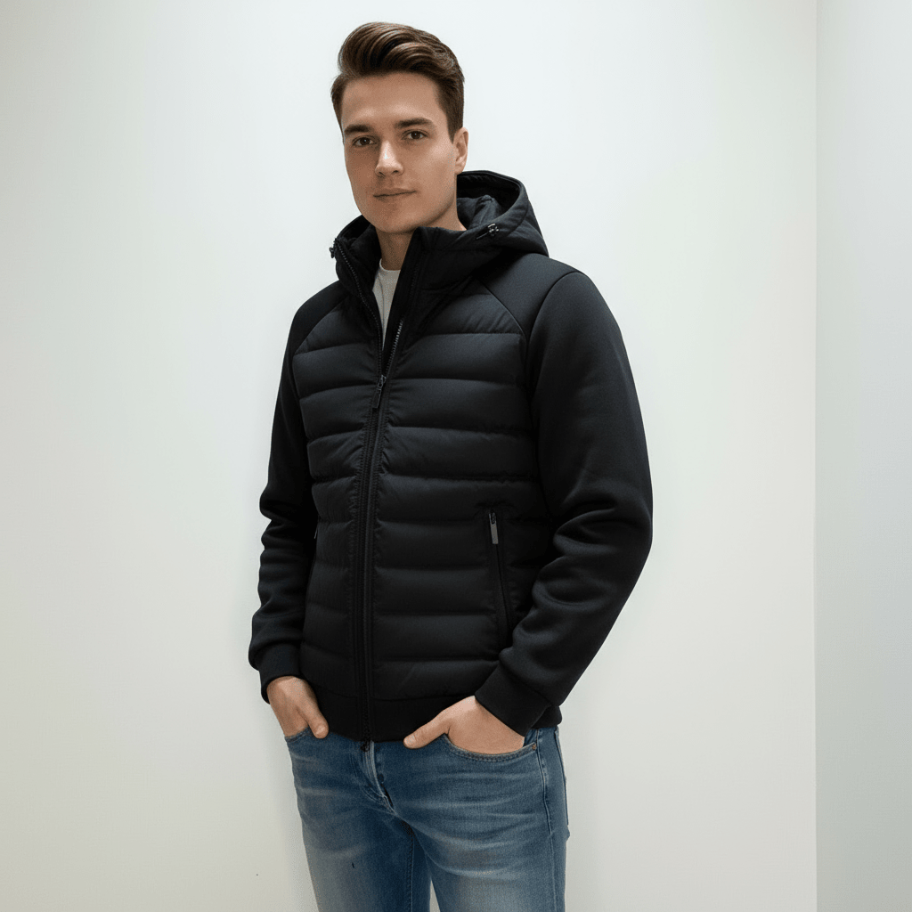 Męska Bluza z Kapturem | Pikowany Krój Dopasowany do Sylwetki - Arkadya Outlet - Sweaters