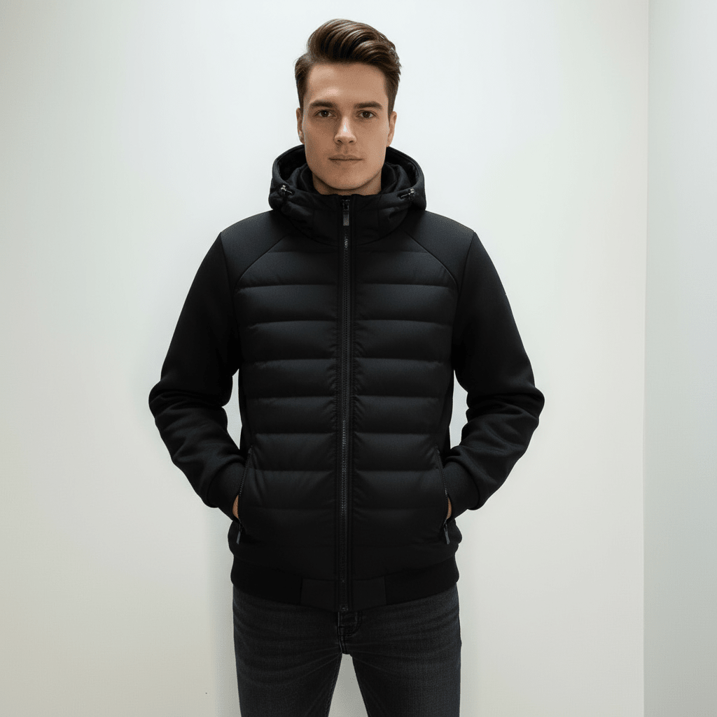 Męska Bluza z Kapturem | Pikowany Krój Dopasowany do Sylwetki - Arkadya Outlet - Sweaters