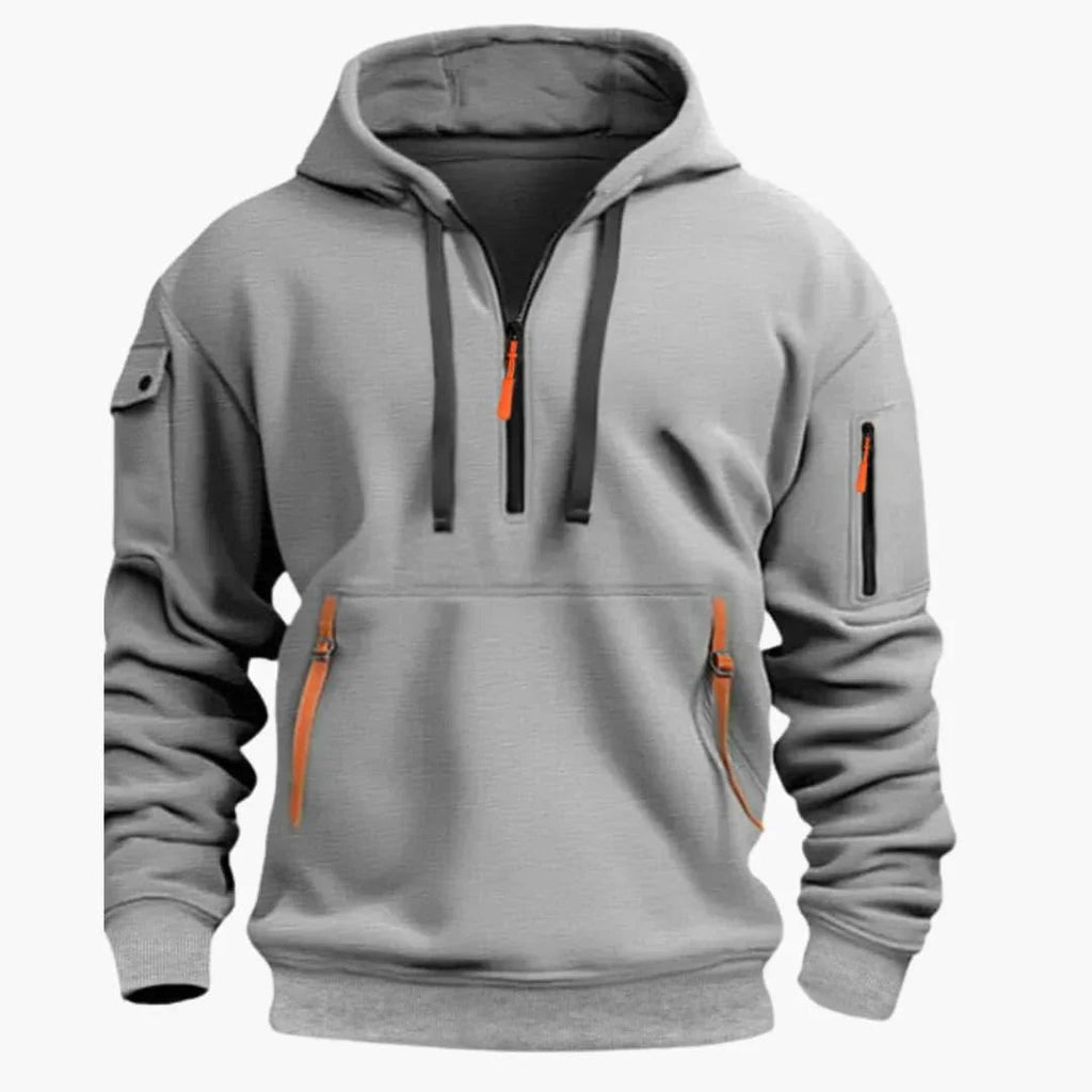 Męska Bluza z Kapturem | Półzamek i Kieszenie na Zamek - Arkadya Outlet - Sweaters
