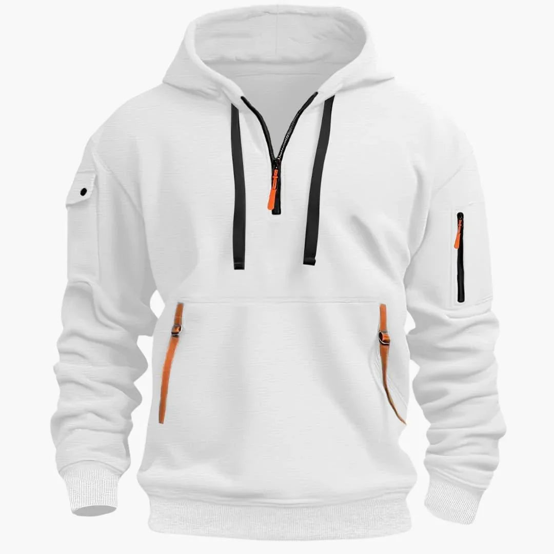 Męska Bluza z Kapturem | Półzamek i Kieszenie na Zamek - Arkadya Outlet - Sweaters