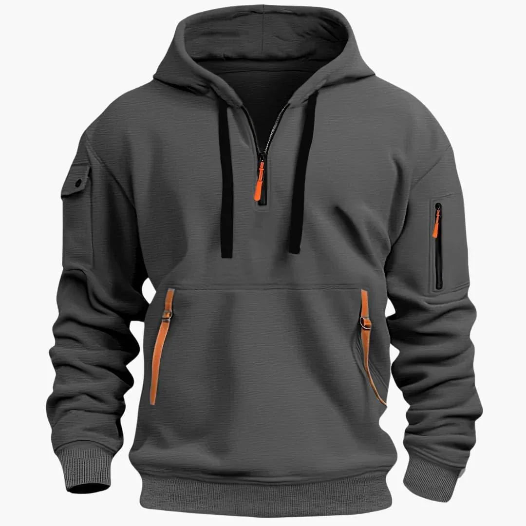 Męska Bluza z Kapturem | Półzamek i Kieszenie na Zamek - Arkadya Outlet - Sweaters
