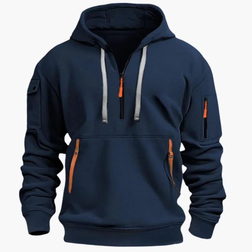 Męska Bluza z Kapturem | Półzamek i Kieszenie na Zamek - Arkadya Outlet - Sweaters