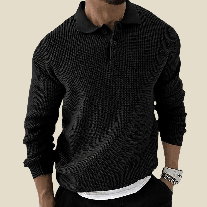 Męska Koszulka Polo | Długi Rękaw i Faktura Waflowa - Arkadya Outlet - Shirts