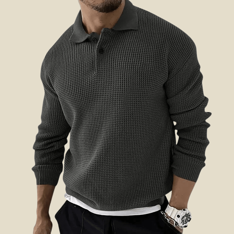 Męska Koszulka Polo | Długi Rękaw i Faktura Waflowa - Arkadya Outlet - Shirts