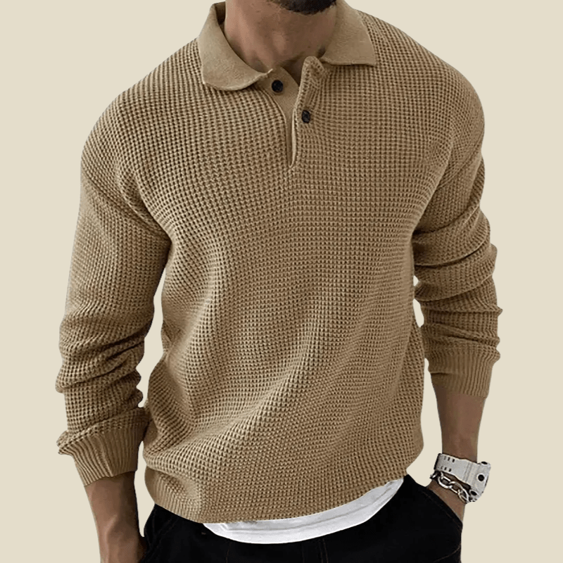 Męska Koszulka Polo | Długi Rękaw i Faktura Waflowa - Arkadya Outlet - Shirts