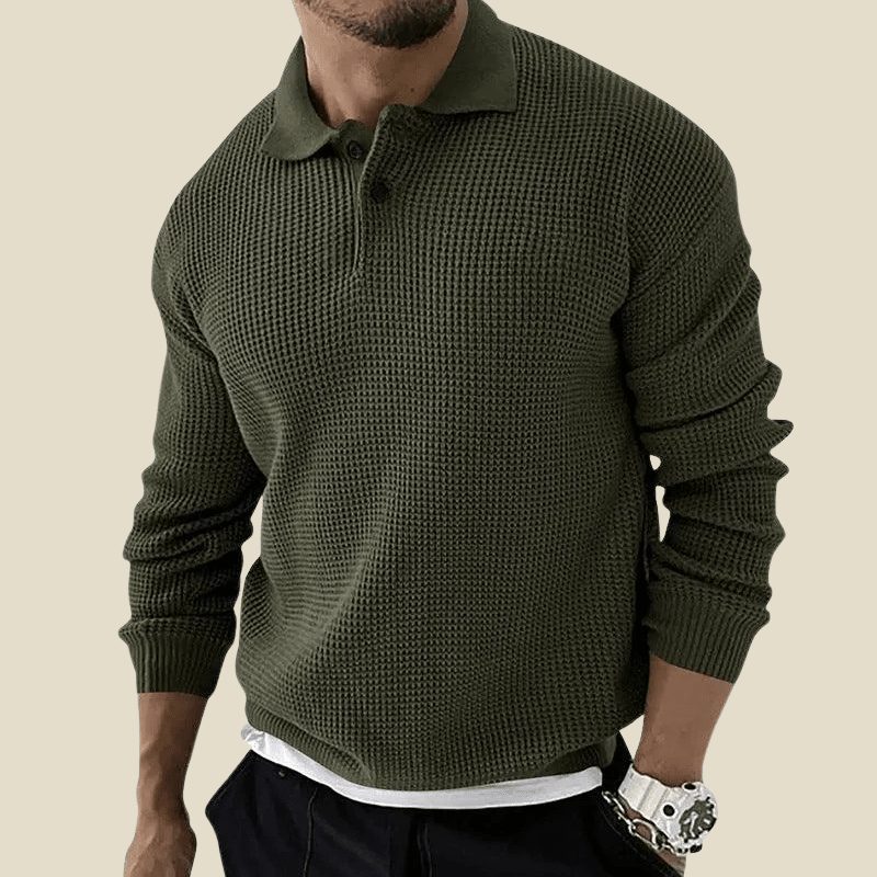 Męska Koszulka Polo | Długi Rękaw i Faktura Waflowa - Arkadya Outlet - Shirts