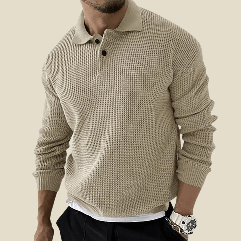 Męska Koszulka Polo | Długi Rękaw i Faktura Waflowa - Arkadya Outlet - Shirts