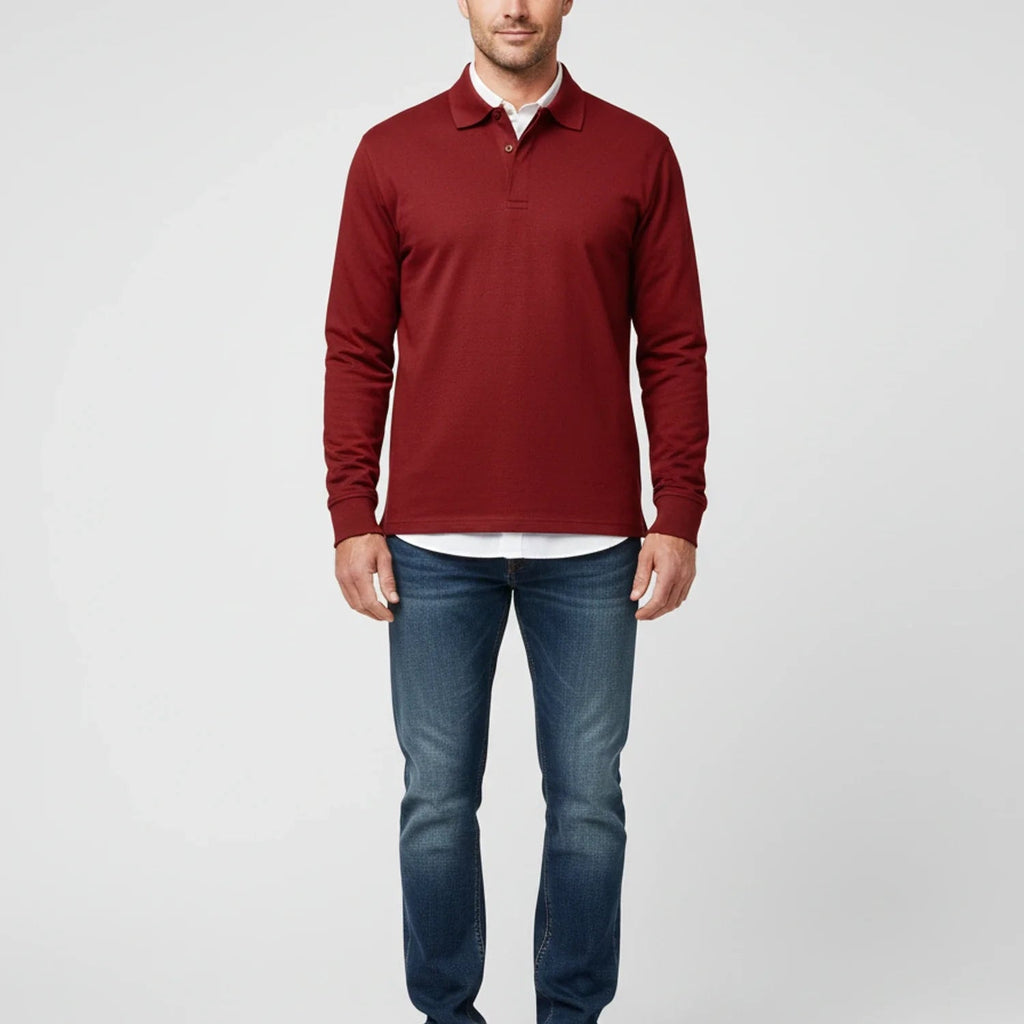 Męska Koszulka Polo | Długi Rękaw z Częściowym Zapięciem - Arkadya Outlet - Shirts