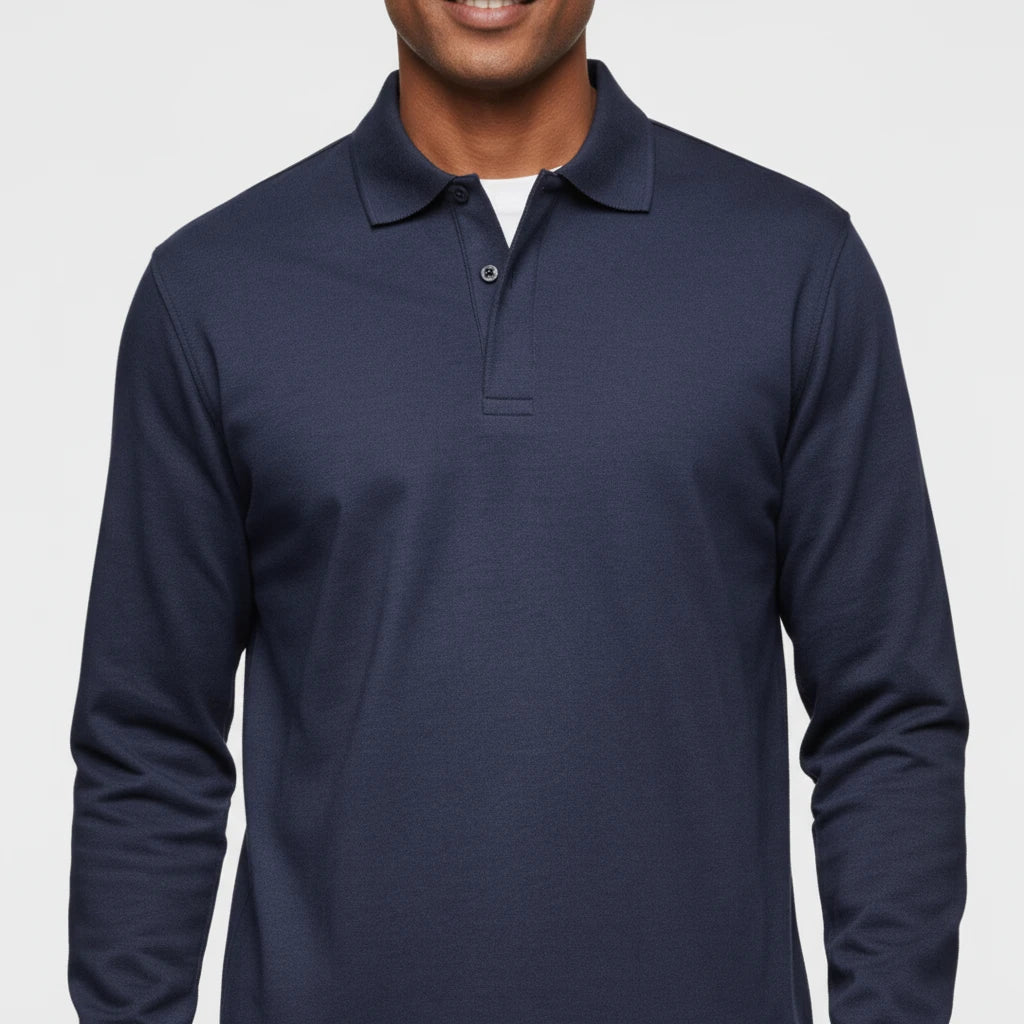 Męska Koszulka Polo | Długi Rękaw z Częściowym Zapięciem - Arkadya Outlet - Shirts