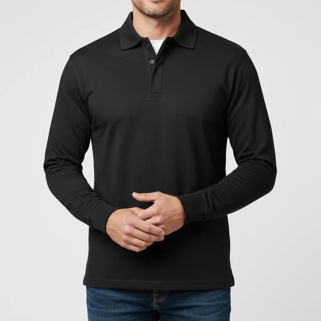 Męska Koszulka Polo | Długi Rękaw z Częściowym Zapięciem - Arkadya Outlet - Shirts