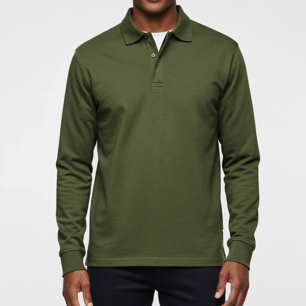 Męska Koszulka Polo | Długi Rękaw z Częściowym Zapięciem - Arkadya Outlet - Shirts