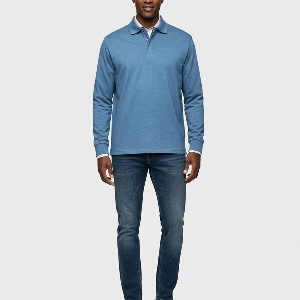 Męska Koszulka Polo | Długi Rękaw z Częściowym Zapięciem - Arkadya Outlet - Shirts