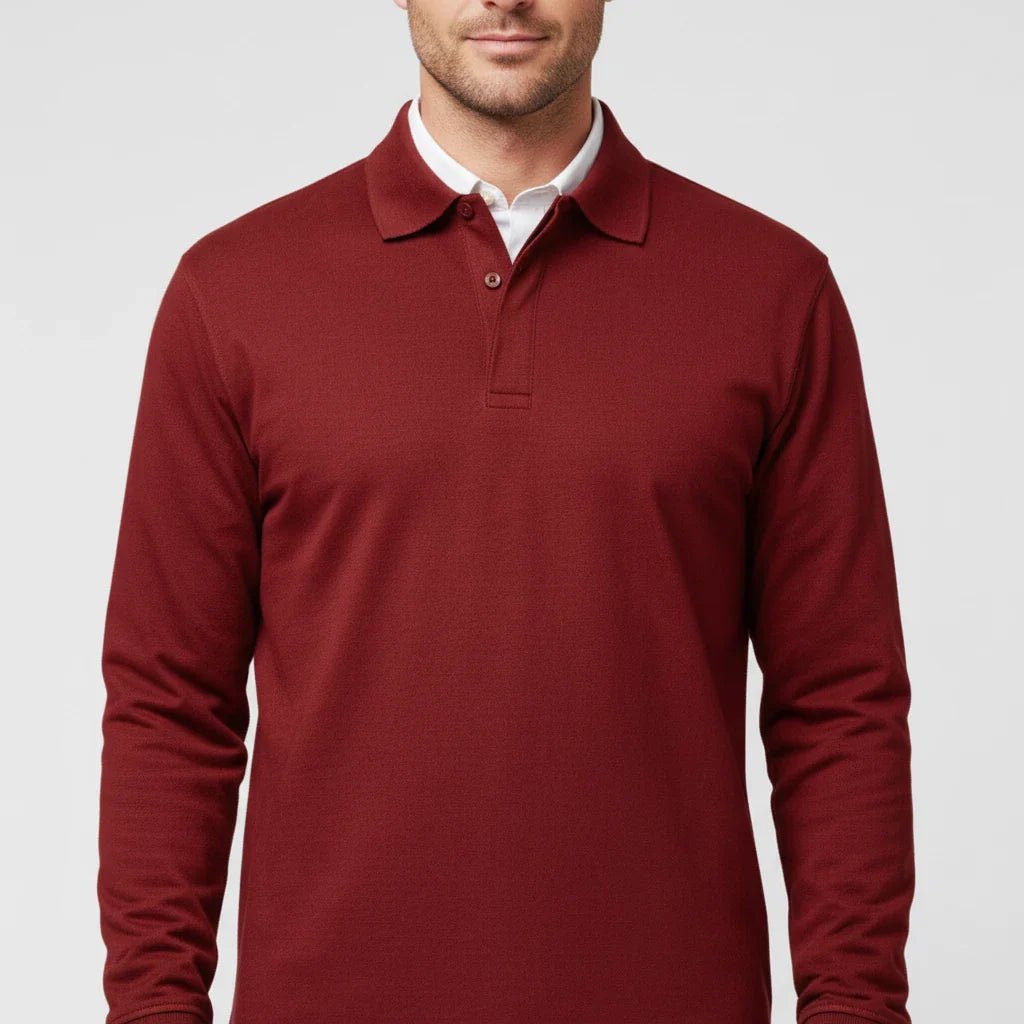 Męska Koszulka Polo | Długi Rękaw z Częściowym Zapięciem - Arkadya Outlet - Shirts