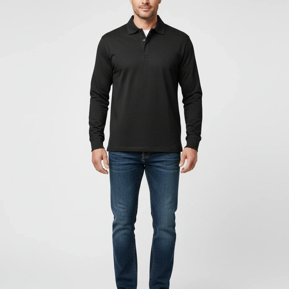 Męska Koszulka Polo | Długi Rękaw z Częściowym Zapięciem - Arkadya Outlet - Shirts