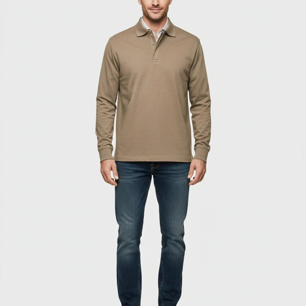 Męska Koszulka Polo | Długi Rękaw z Częściowym Zapięciem - Arkadya Outlet - Shirts