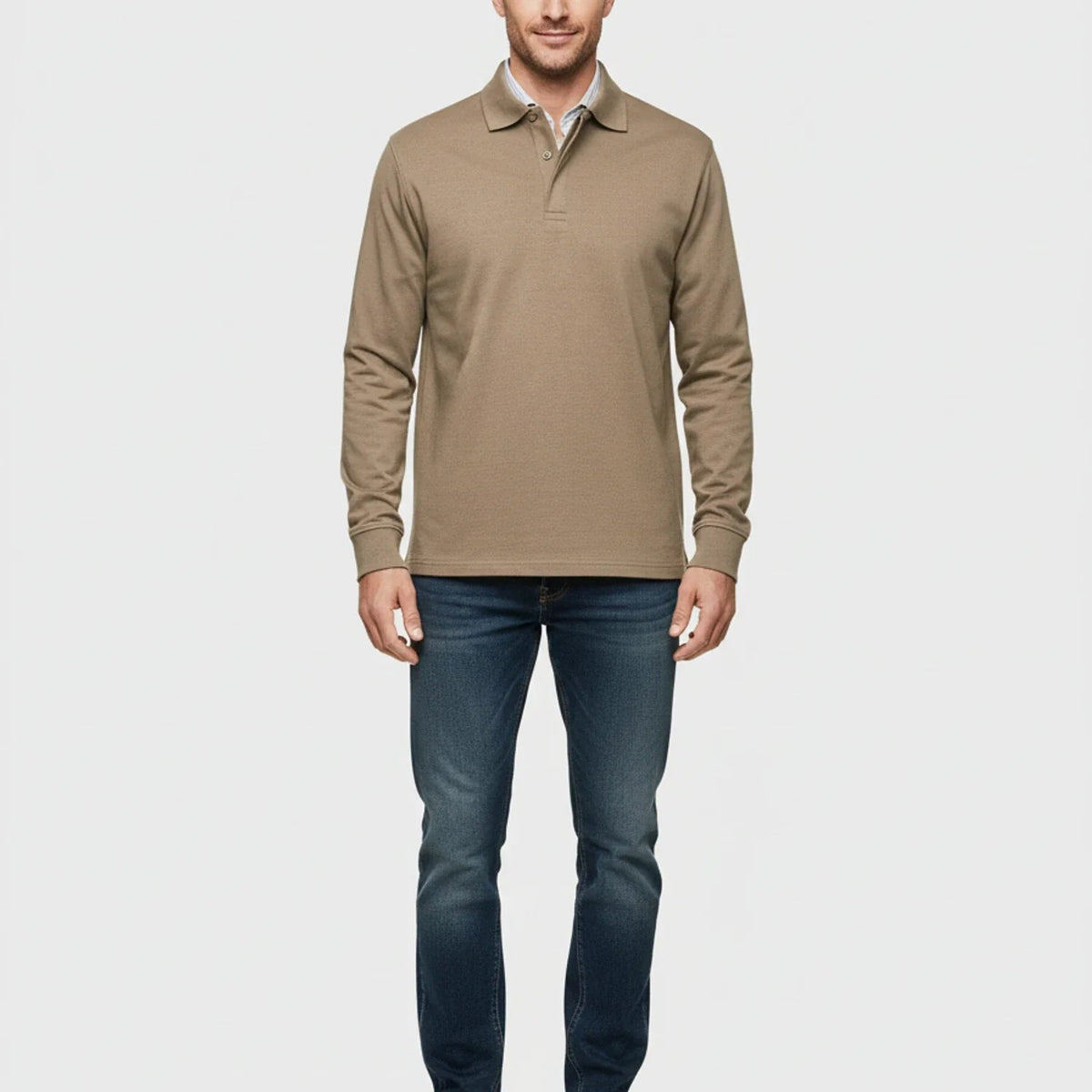 Męska Koszulka Polo | Długi Rękaw z Częściowym Zapięciem - Arkadya Outlet - Shirts