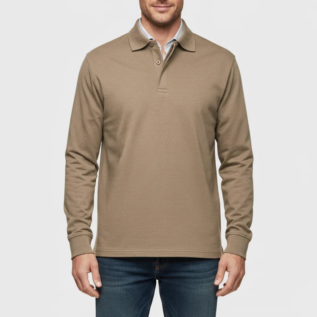 Męska Koszulka Polo | Długi Rękaw z Częściowym Zapięciem - Arkadya Outlet - Shirts