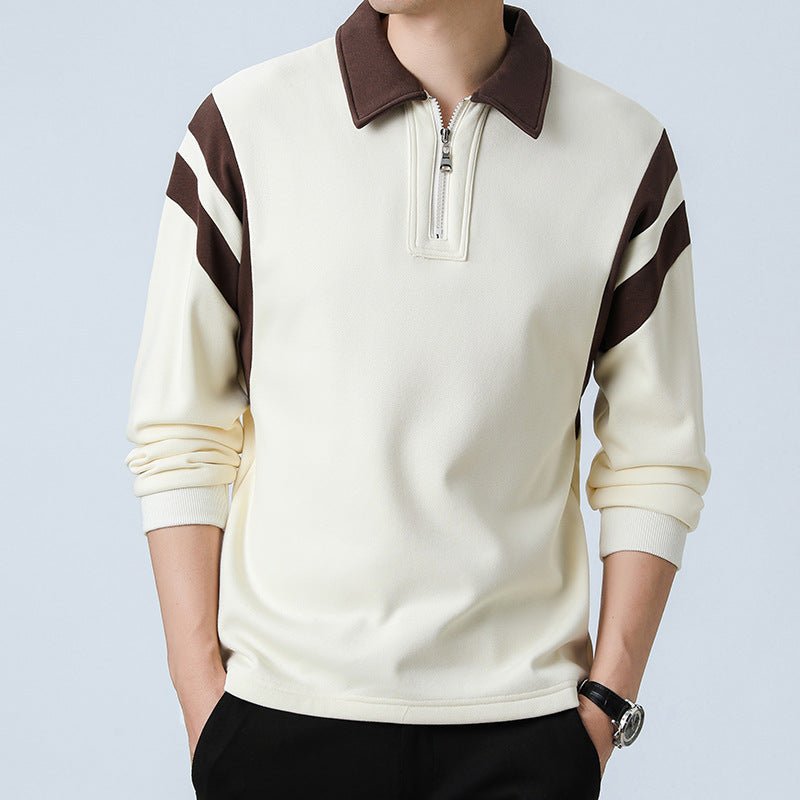 Męska Koszulka Polo | Długi Rękaw z Zamkiem przy Dekolcie - Arkadya Outlet - Shirts
