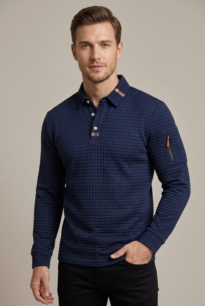 Męska Koszulka Polo | Pikowany Wzór z Kieszenią na Rękawie - Arkadya Outlet - Shirts