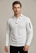 Męska Koszulka Polo | Pikowany Wzór z Kieszenią na Rękawie - Arkadya Outlet - Shirts