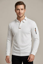 Męska Koszulka Polo | Pikowany Wzór z Kieszenią na Rękawie - Arkadya Outlet - Shirts