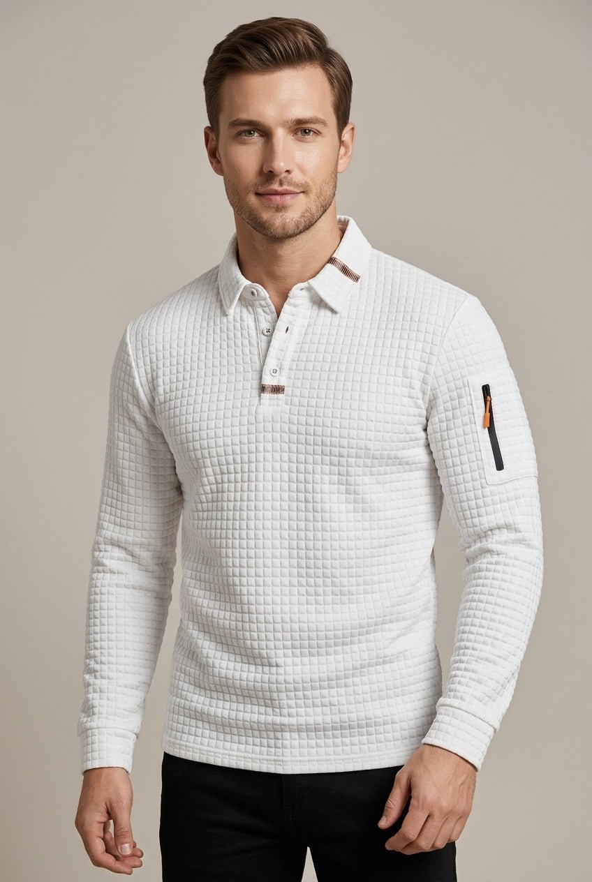 Męska Koszulka Polo | Pikowany Wzór z Kieszenią na Rękawie - Arkadya Outlet - Shirts