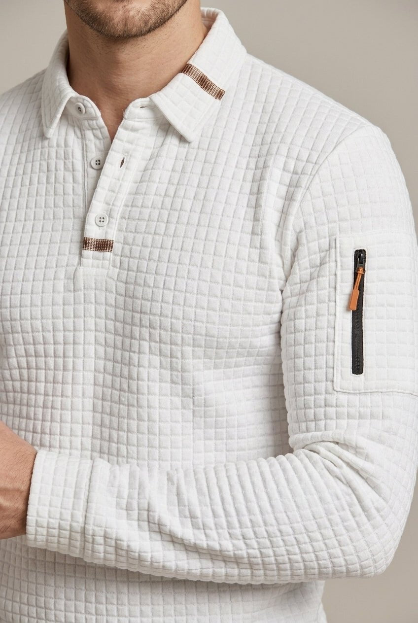 Męska Koszulka Polo | Pikowany Wzór z Kieszenią na Rękawie - Arkadya Outlet - Shirts