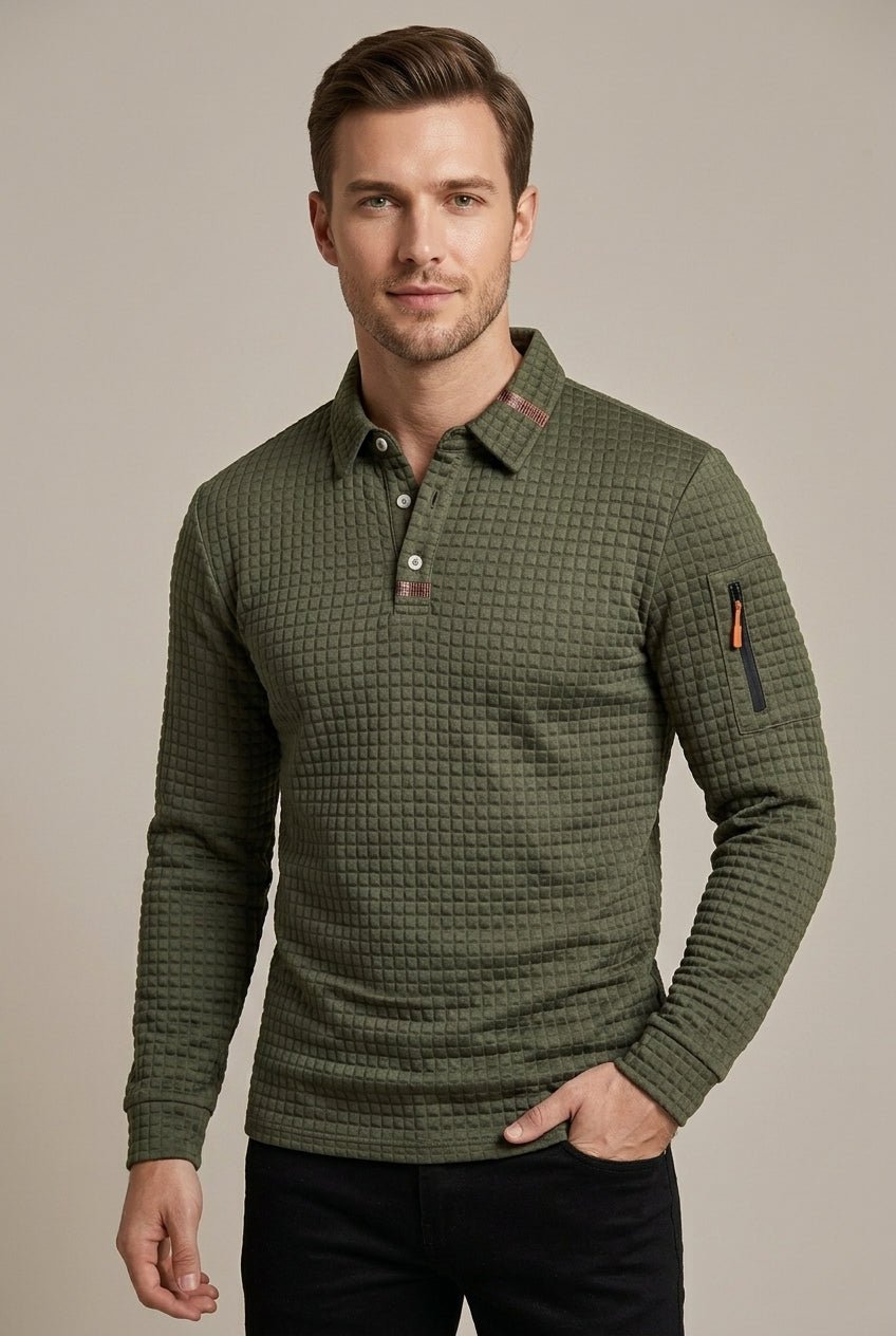 Męska Koszulka Polo | Pikowany Wzór z Kieszenią na Rękawie - Arkadya Outlet - Shirts