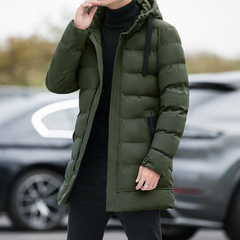Męska Kurtka Puchowa | Długi Krój z Kapturem i Suwakiem - Arkadya Outlet - Jackets