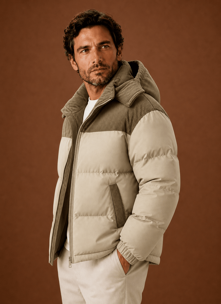 Męska Kurtka Puchowa | Luźny Krój z Kapturem i Zamkiem - Arkadya Outlet - Jackets