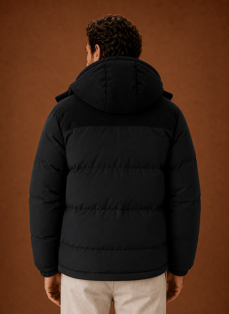 Męska Kurtka Puchowa | Luźny Krój z Kapturem i Zamkiem - Arkadya Outlet - Jackets