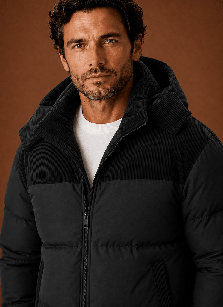 Męska Kurtka Puchowa | Luźny Krój z Kapturem i Zamkiem - Arkadya Outlet - Jackets