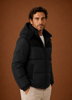 Męska Kurtka Puchowa | Luźny Krój z Kapturem i Zamkiem - Arkadya Outlet - Jackets