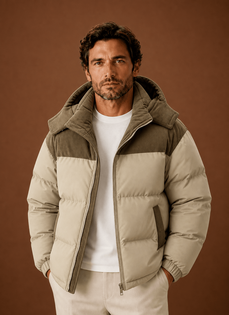 Męska Kurtka Puchowa | Luźny Krój z Kapturem i Zamkiem - Arkadya Outlet - Jackets
