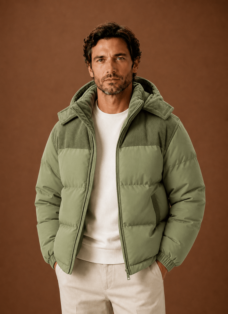Męska Kurtka Puchowa | Luźny Krój z Kapturem i Zamkiem - Arkadya Outlet - Jackets