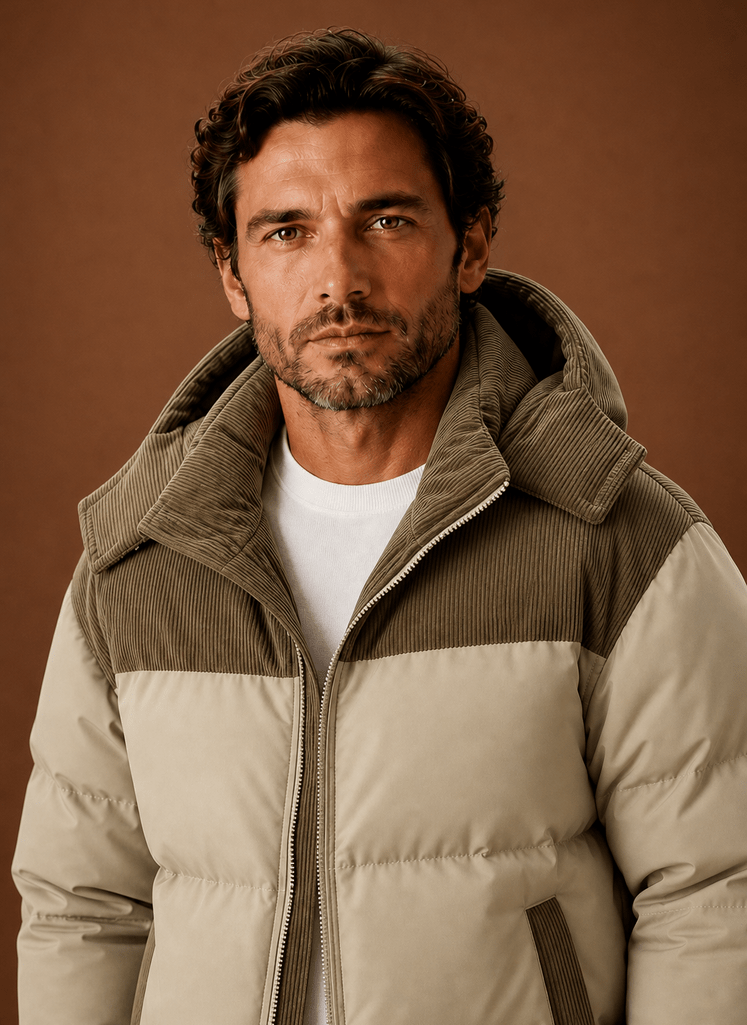 Męska Kurtka Puchowa | Luźny Krój z Kapturem i Zamkiem - Arkadya Outlet - Jackets