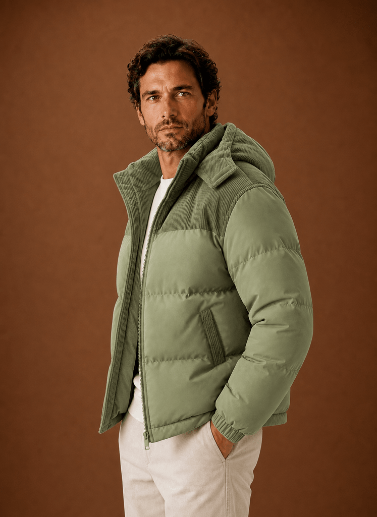 Męska Kurtka Puchowa | Luźny Krój z Kapturem i Zamkiem - Arkadya Outlet - Jackets