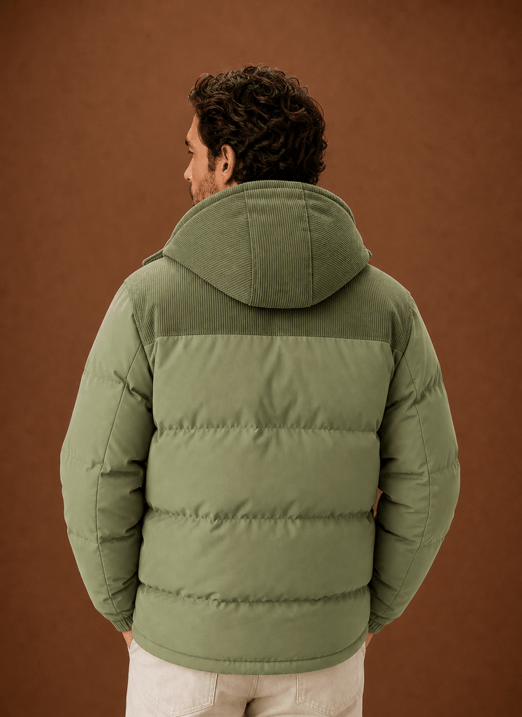 Męska Kurtka Puchowa | Luźny Krój z Kapturem i Zamkiem - Arkadya Outlet - Jackets